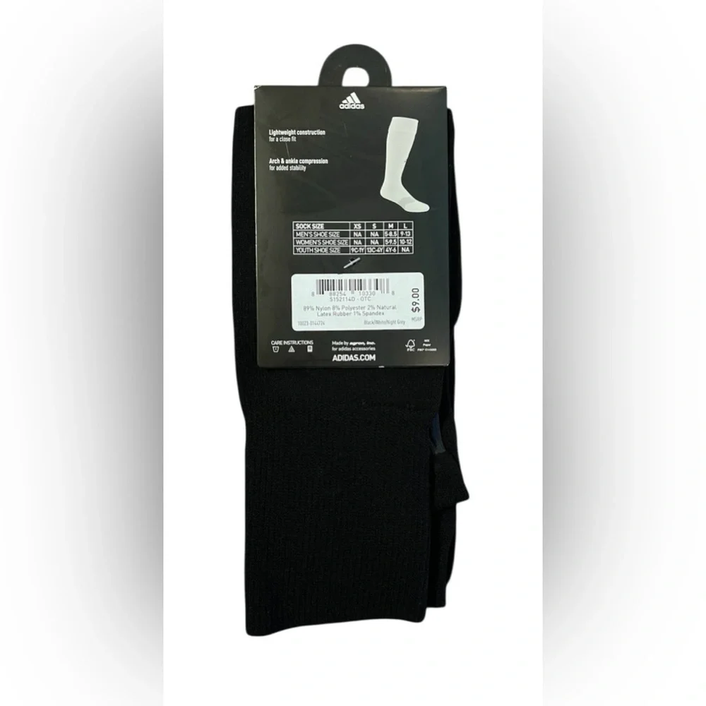 NWT Adidas Metro Soccer Black Socks Arch Ankle Compression Men’s Large